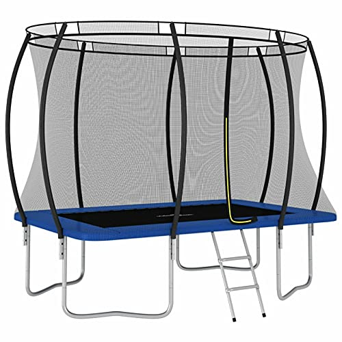 Tidyard Trampolin Gartentrampolin mit Sicherheitsnetz & Leiter Sicherheitsabdeckung GS Zertifizierung Schwarz, Grau und Blau Rechteckig 274×183×76 cm