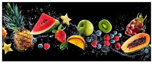 wandmotiv24 Leinwandbild Früchte & Wasser, Melone, Erdbeere, Obst 100x40cm (BxH) M1096