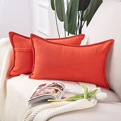 Madizz 2er Set kurzen Chenille Zierkissenbezüge weicher dekorativer Kissenbezug für Sofa, Schlafzimmer Kissenhülle Rötlich orange 30x50 cm Rechteckig