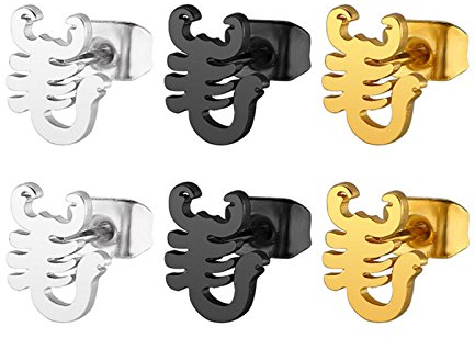 3 Paar Herren Ohrringe Edelstahl Skorpion Ohrstecker für Männer 8mm Ohrstecker Silber Schwarz Gold