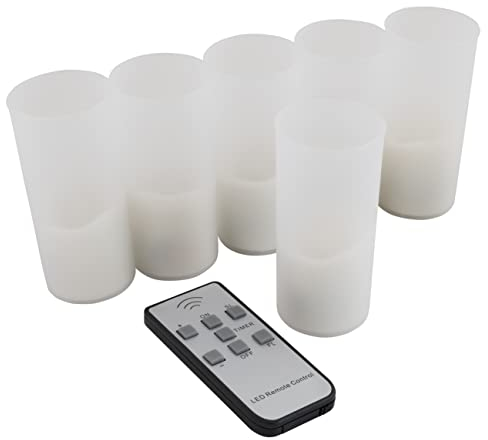 McShine - LED Kerzen 6er-Set I LC-06 I inkl. Fernbedienung, Netzteil + Ladestation, Windschutz, Timer und Flackern/Dauerlicht Funktion