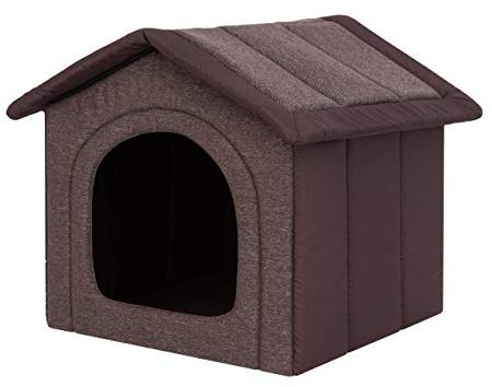 Hundehaus Hundehütte für mittelgroße Hunde - Katzenhaus, Katzenhöhle - mit herausnehmbarem Dach - Tierhaus für Katzen und Hunde für Drinnen/Indoor - Dunkelbraun - 52 x 46 x 53 cm [R3 / L]