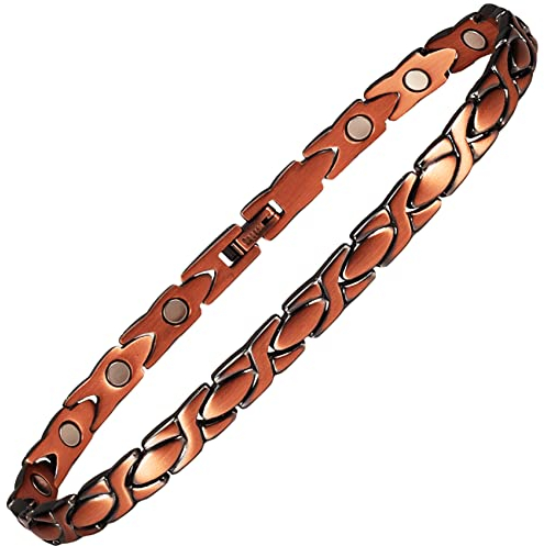 EnerCoppeX Bracelet de cheville magnétique pour femme 99,99 % cuivre pur 3500 Gauss Bracelet de cheville magnétique adapté pour les voyages et les fêtes (B)