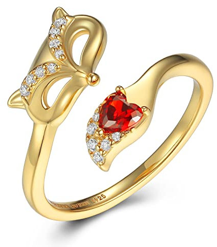 FOREVER QUEEN Damen Ringe Gold Fuchs Ringe 925 Sterling Silber Verstellbare Ringe für Frauen