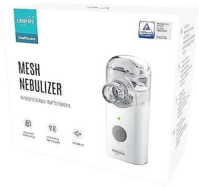 EUROPAPA® Tragbarer Inhalator, Inhalationsvernebler mit Mundstück und Maske für Kinder und Erwachsene, sehr leise, wiederaufladbar über USB oder Batterie