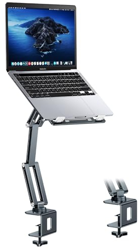 nediea Laptop Stand Mount for Desk, Laptop Arm Mount with 360° Rotatable, Aluminum Table Tray Adjustable, Foldable Tablet Stand, Fit for iPad Macbook 10-17 Inch Tablets/Laptops (Grayish Green)