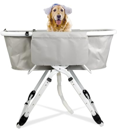 CStern Baignoire surélevée pour chien - Pliable - Portable - Hauteur réglable - Pataugeoire avec écoulement - Jusqu'à 60 kg (gris)