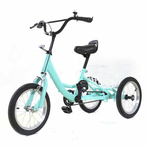 14Zoll 16Zoll Kinderfahrrad 3 Rad Fahrrad für Kinder Kinderdreirad mit Einkaufskorb (Hellgrin)