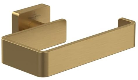 Villeroy & Boch Elements - Striking Toilettenpapierhalter ohne Deckel, Klopapierhalter für Wandmontage, Klorollenhalter aus Messing, WC-Papierhalter eckig, Brushed Gold