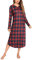 Irdcomps Chemise de Nuit Femme Manches Longues Col en V avec Boutons Doux et Léger Chemise de Nuit à Carreaux Grande Taille Noir Rouge L