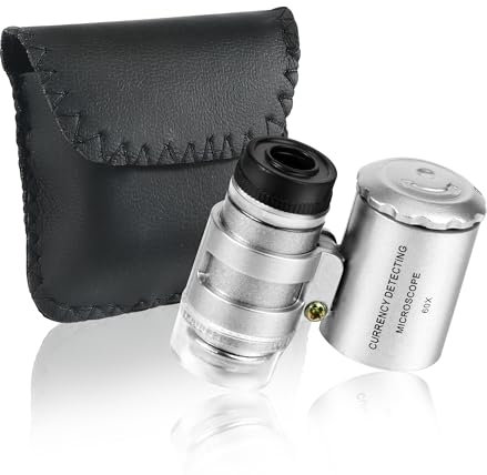 Mini Microscope de Poche 60x Loupe de Poche Portable Bijoutier LED Lampe Loupe Microscope loupe pour bijoutier, loupe réglable avec lumière UV