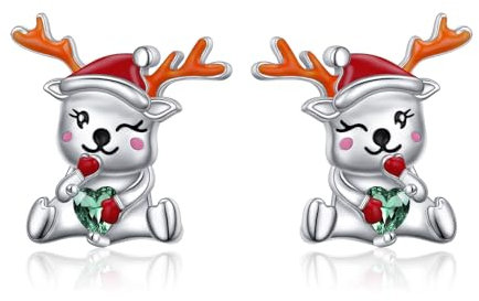 Weihnachtsohrringe aus Sterlingsilber für Frauen und Teenager, hypoallergene Ohrstecker in Form eines Weihnachtselchs, Weihnachtsschmuck, Geschenke für die Tochter