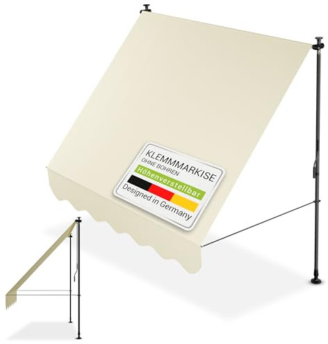Juskys Klemmmarkise Kapstadt 200x120 cm - Höhenverstellbar & UV-beständig - Balkon & Terrasse - Wetterfest & Sichtschutz - Terrassenüberdachung Beige