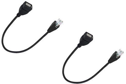 MEIRIYFA Câble USB femelle vers RJ45, adaptateur USB vers RJ45 Ethernet 8P4C pour routeur, modem, ordinateur de bureau, commutateur, TV Box (0,3 m, 2 pièces)