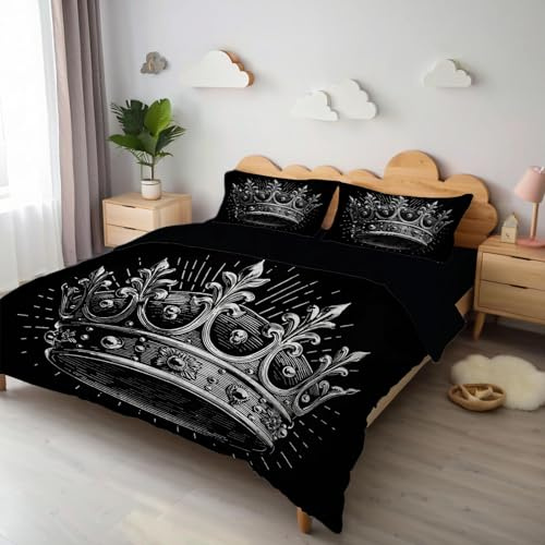 CEDNXOER 3D Klassisch Krone Bettwäsche Set 135x200cm 2 teilig Weiche und Angenehme Microfaser Wendebettwäsche Minimalismus Streifen Schwarz Bettbezug mit 1 x Kissenbezug 80x80 cm