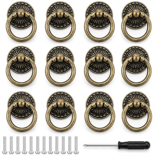 quyueug 12 Stück Schrankknöpfe Vintage, Möbelgriffe Antik Bronze | Zinklegierung mit glatter Oberfläche, inkl. Schrauben und Schraubendreher für Schrank, Kommode und Schublade