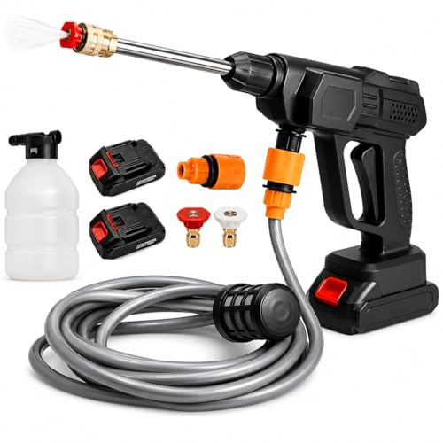 FENIX HOME Idropulitrice a Batteria 42V Portatile Professionale, 2 Batterie 8000mAh, Tubo 5M, Pistola Alta Pressione Senza Fili per Auto, Moto, Bici, Pavimenti, Giardino e Pulizia Esterni