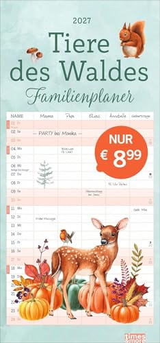 tm Tiere des Waldes Familienplaner 2027: Wandkalender 2027 zum Eintragen mit zauberhaft illustrierten Waldtieren. Familienkalender mit 5 Spalten Platz für alle wichtigen Termine