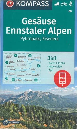 KOMPASS Wanderkarte Gesäuse, Ennstaler Alpen, Pyhrnpass, Eisenerz: 3in1 Wanderkarte 1:35000 mit Aktiv Guide inklusive Karte zur offline Verwendung in ... Skitouren. (KOMPASS-Wanderkarten, Band 69)