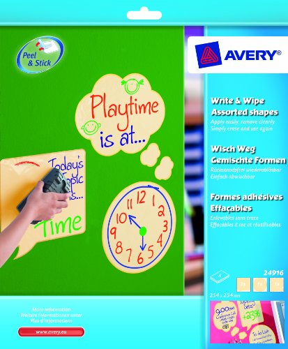 Avery 24916 Write & Wipe Dry Erase Quote, Cloud and Circle Mixed Shapes Wall Stickers - Pack of 4