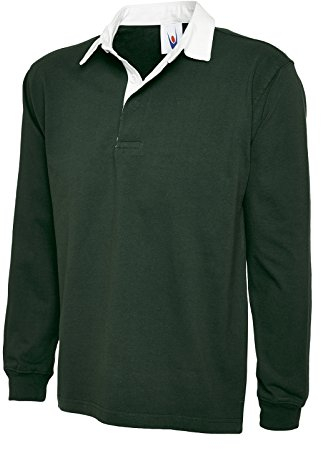 Uneek New Mens Plain Premium Rugby Shirt -Bottle Green - XXX-Large