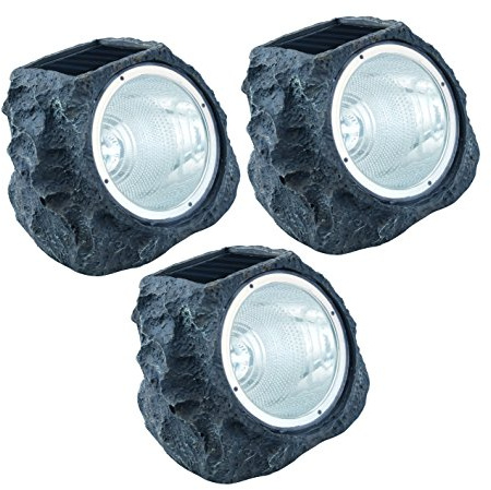 EGLO 3er Set Solar Bodenleuchten außen Stazzone | Solarleuchten Garten in Stein-Optik, Solarlampen aus Kunststoff in Grau, LED Strahler warmweiß, IP44