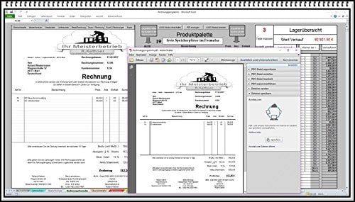 Rechnungsprogramm mit Lagerhaltung Rechnunssoftware Produktpalette, Kundendatenbank, Umsatzliste, Lieferscheine, Mahnwesen, PDF Versand auch für Kleinunternehmer
