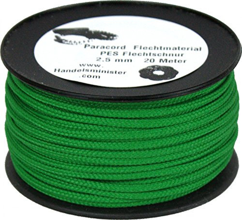 Handelsminister.com 20m Paracord Schnüre Flechtschnur 2,5mm Unicolor einfarbig Mantelschnur für Paracord-Flechttechniken, Farbe:grün
