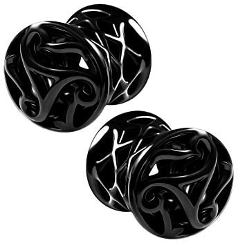 KJM FASHION 2 Stk Schwarze Legierung 8mm 0 g Double Flared Saddle Ohr Flesh Tunnel Ohrringe Plug Stecker Dehner Piercing Schmuck 5413