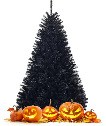 GOPLUS Sapin de Noël Artificiel Noir 230 cm avec 1258 Branches en PVC | Arbre de Noël Décoratif avec Base en Métal, pour Maison, Entreprise et Centre Commercial