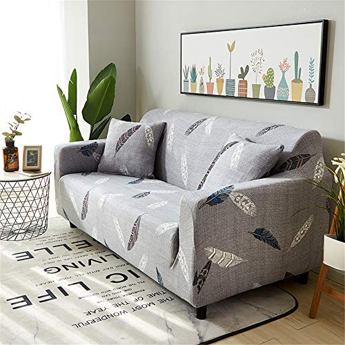 Sofabezug 1/2/3/4 sitzer Sesselbezug Stretch, DOTBUY Nordischer Stil Sofa Abdeckung Anti-rutsch Hussen für Sofa Schmutzresistent Sofahusse mit Schaumstoffstäbchen (Feder,1 Sitze)
