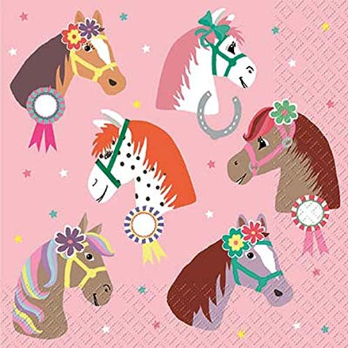 AvanCarte Servietten Kinder Geburtstag Mädchen Pferde Rosa 20 St 3-lagig 33x33cm