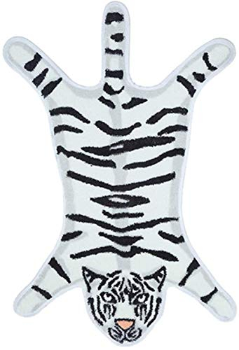 Teppich mit Tiger-Druck, niedlicher Kunst-Tiger-Teppich, kleine Kinderteppiche für Heimdekoration, flauschiger Tierdruck, Spielzimmer-Teppich für Wohnzimmer, Schlafzimmer, Weiß, 55 x 85 cm