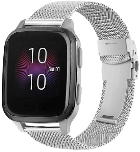 ahayo 20mm Armband für Garmin Venu 2 Plus/Venu Sq/Vivoactive 3, Metallgewebe Edelstahl Uhrenarmband mit Doppelfaltschließe für Garmin Venu Sq 2, Approach S40, Vivomove 3/Luxe/Sport (Silber)