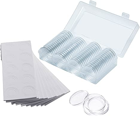 Jiusion 60 pièces EVA en plastique pour pièces de monnaie porte-conteneur Capsules fournitures rondes avec boîte de rangement et joint de protection en mousse pour collection pièces de 19 mm à 41 mm
