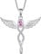 FJ Engelsflügel Damen 925 Sterling Silber Schutzengel Anhänger Halskette - Infinity Unendlichkeit Mit Rosa Turmalin Oktober Geburtsstein - Schmuck Geschenke für Frauen Mädchen
