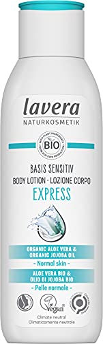 lavera basis sensitiv Body Lotion Express - Naturkosmetik - vegan - Bio Aloe Vera & Bio-Jojobaöl - zertifiziert - 250ml