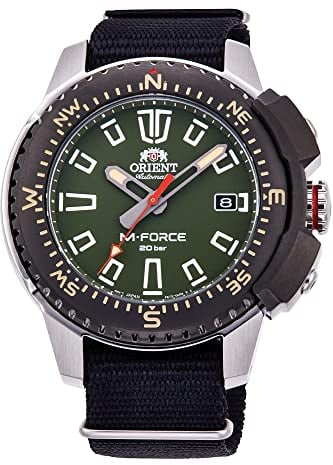 Orient Herren Analog Automatik Uhr mit Nylon Armband RA-AC0N03E10B