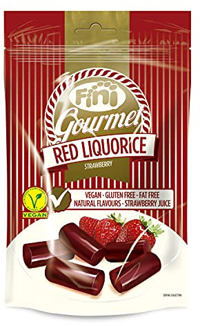 Fini Regaliz Fresa Gourmet | Red Liquorice Vegano, Sin Gluten - 180 gr