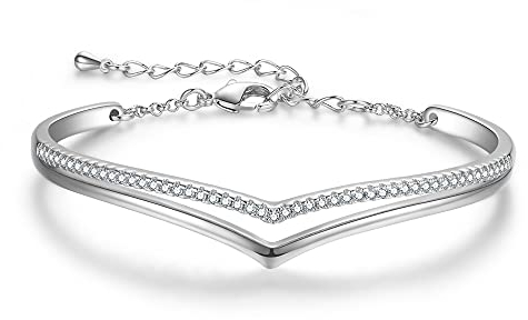 Praelinos Bracciale Donna Semplice in Oro Bianco Carati Placcato con Gioielli in 5A Zirconia Cubica Bracciali con Ciondoli Regali di Compleanno per Madri Donne Fidanzate Mogli Ragazze