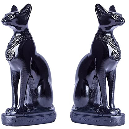 EASCHEER Egyptian Cat Goddess Bastet Statue 2PCS Collectibles Figurine Animal Statues Egyptian Décor(4.2 inches Black)