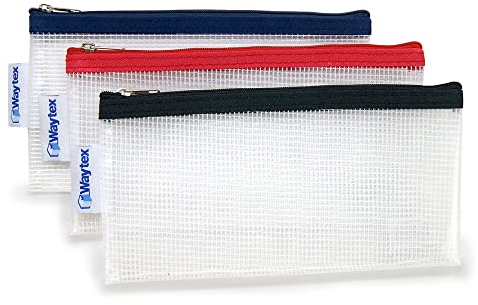 Waytex Transparente Tasche mit Reißverschluss, strapazierfähiges Textilgewebe aus Eva, ohne PVC, Format 22 x 11 cm, 3 Stück
