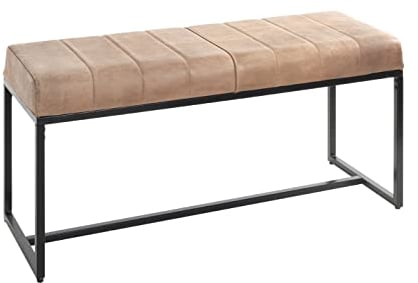 HAKU Möbel Bank braun, schwarz, Echt Leder, Metall - Maße: B 100 cm x H 48 cm x T 38 cm, Style: Industrial