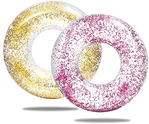 2 Stück Schwimmring Erwachsene, Luftmatratze Schwimmreifen Aufblasbar, Glitzer Schwimmreifen, Aufblasbare Schwimmreifen, Luftmatratze Ring für Erwachsene Pool Badspielzeug Party Deko(85cm+85cm)