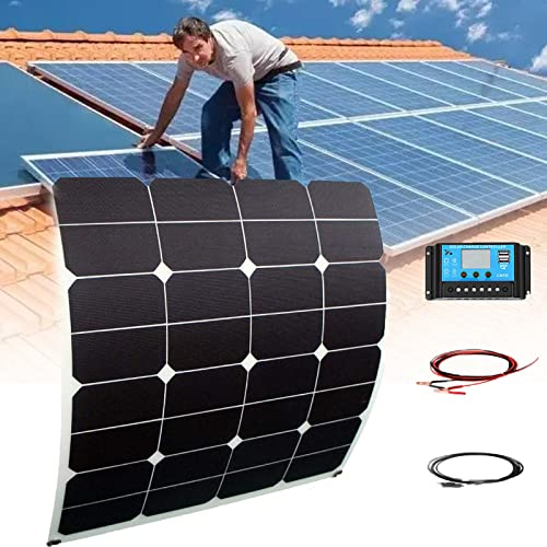 Genérico Panel Solar Flexible de 50 vatios, 16 voltios, monocristalino, semiflexible, Flexible, Mono, Cargador Fuera de la Red para vehículos Marinos, vehículos recreativos, cabinas,50W