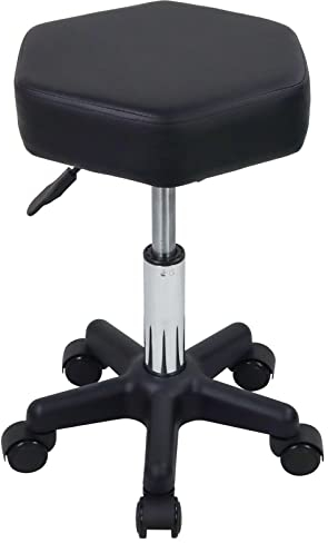 FURWOO Hexagon Rolling Stool with Wheels Height Adjustable Stool Chair for Salon Massage Home Kitchen Spa Stool Black