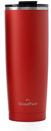 GRANDTIES Insulated Coffee Tumbler Cup w/Tritan Lid | Leak Proof, Reusable, Double Walled Vacuum Stainless Steel Water Bottle Travel Mug | Thermal Cups for Hot and Cold Drinks | 20oz | Cranberry