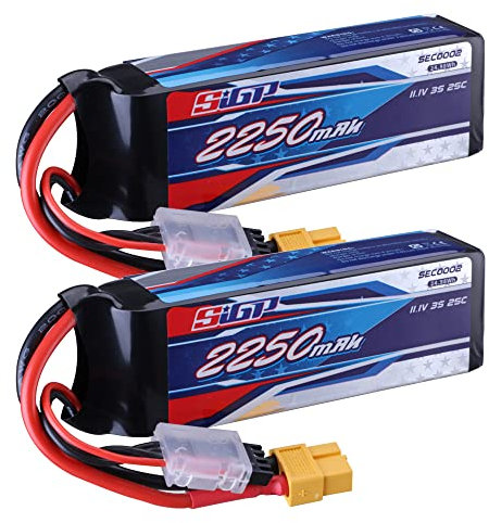 SIGP 3S Lot De 2 Batteries Lipo 11,1V 2250mAh 25C avec Connecteur Xt60 pour Véhicules RC Voiture Réservoir Camion Bateau Truggy Racing Modèle Hobby