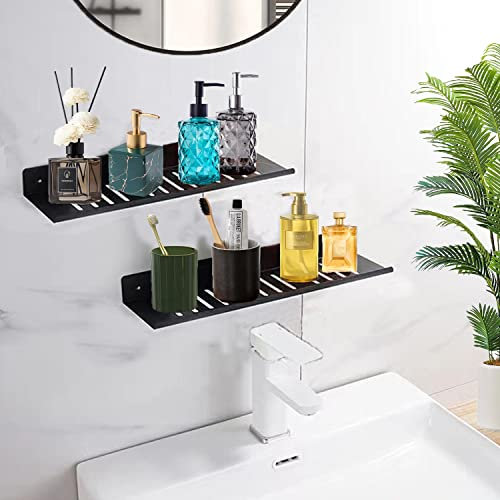 Duschregal ohne Bohren, 2 Stück, Metall-Küchenregale, Wandmontage, Badezimmer-Arbeitsplatte, schwarz, schwebendes Regal, Organizer für Badezimmer und Küche, Aufbewahrung (schwarz, 40 cm)