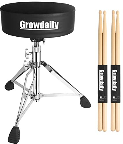 GrowDaily Drum Throne Seat,Adjustable Stool Drum Universal Thick Padded Drum Throne Drummer Stool with 2Pacs 5A Drumsticks